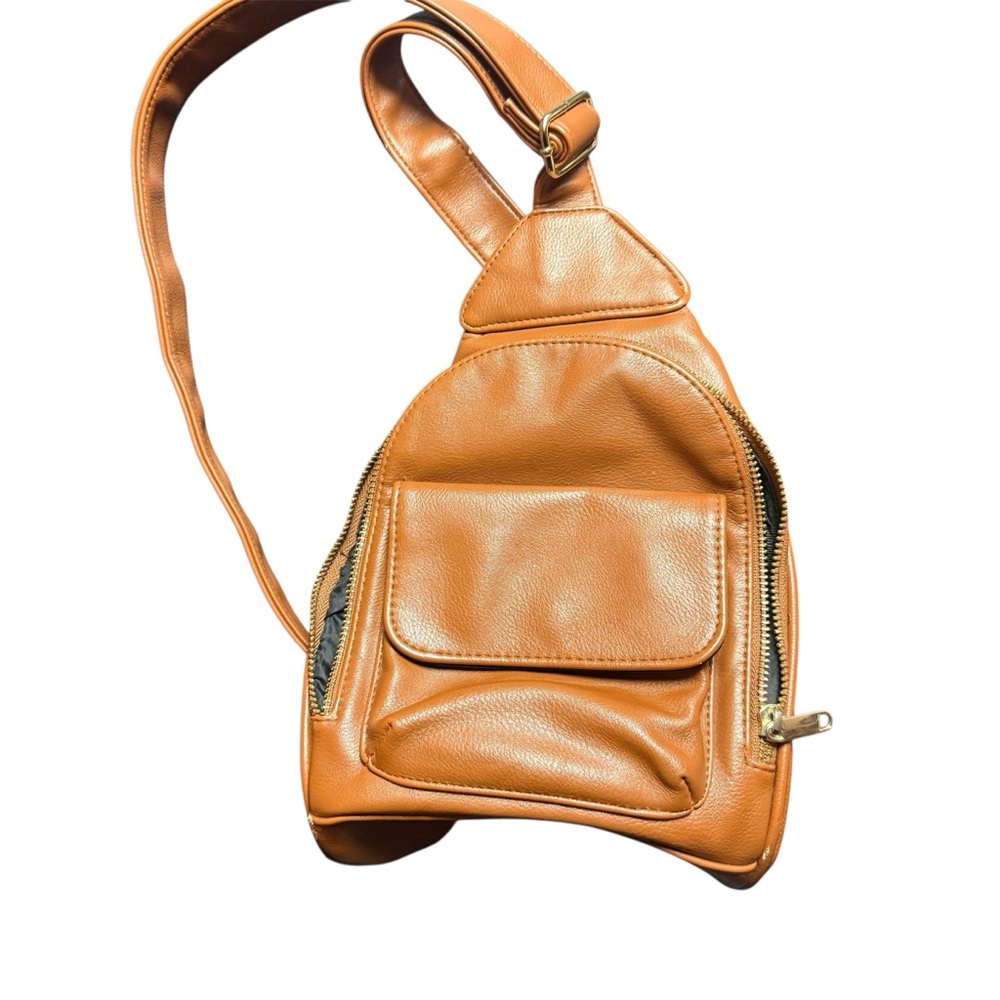 Wild Fable Brown Faux Leather Sling Bag Backpack Crossbody Cognac